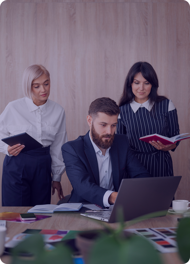 Office workers collaborating